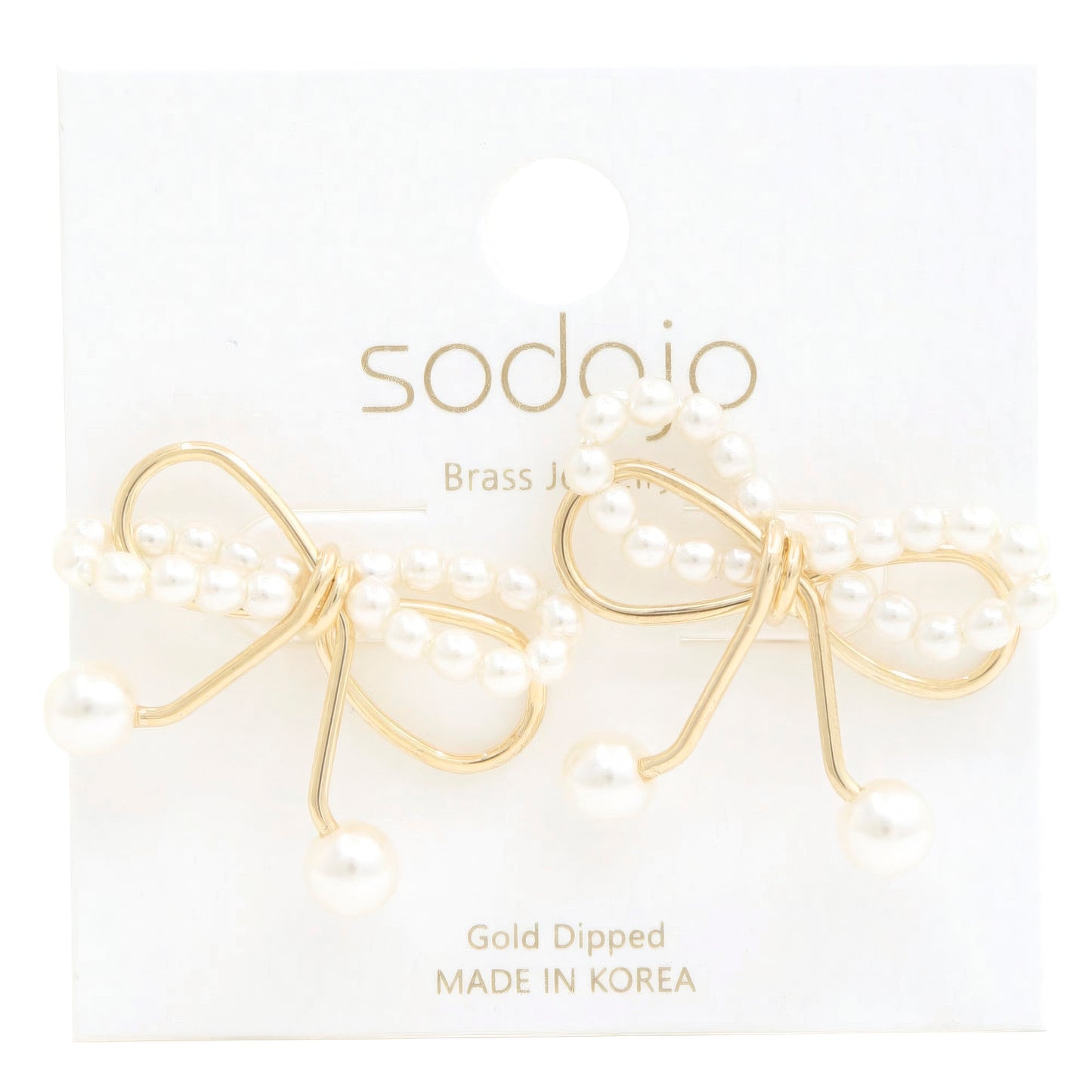 Sodajo Pear Bead Metal Bow God Dipped Earring